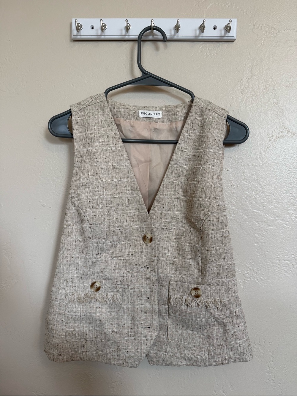Avec Les Filles Neutral Tweed Jacket Vest